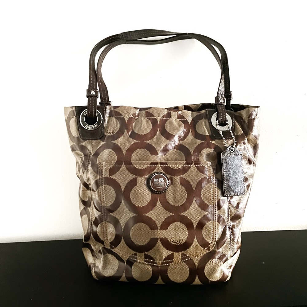 LIKE NEW COACH Signature Alex Optic Coated Canvas Tote Bag